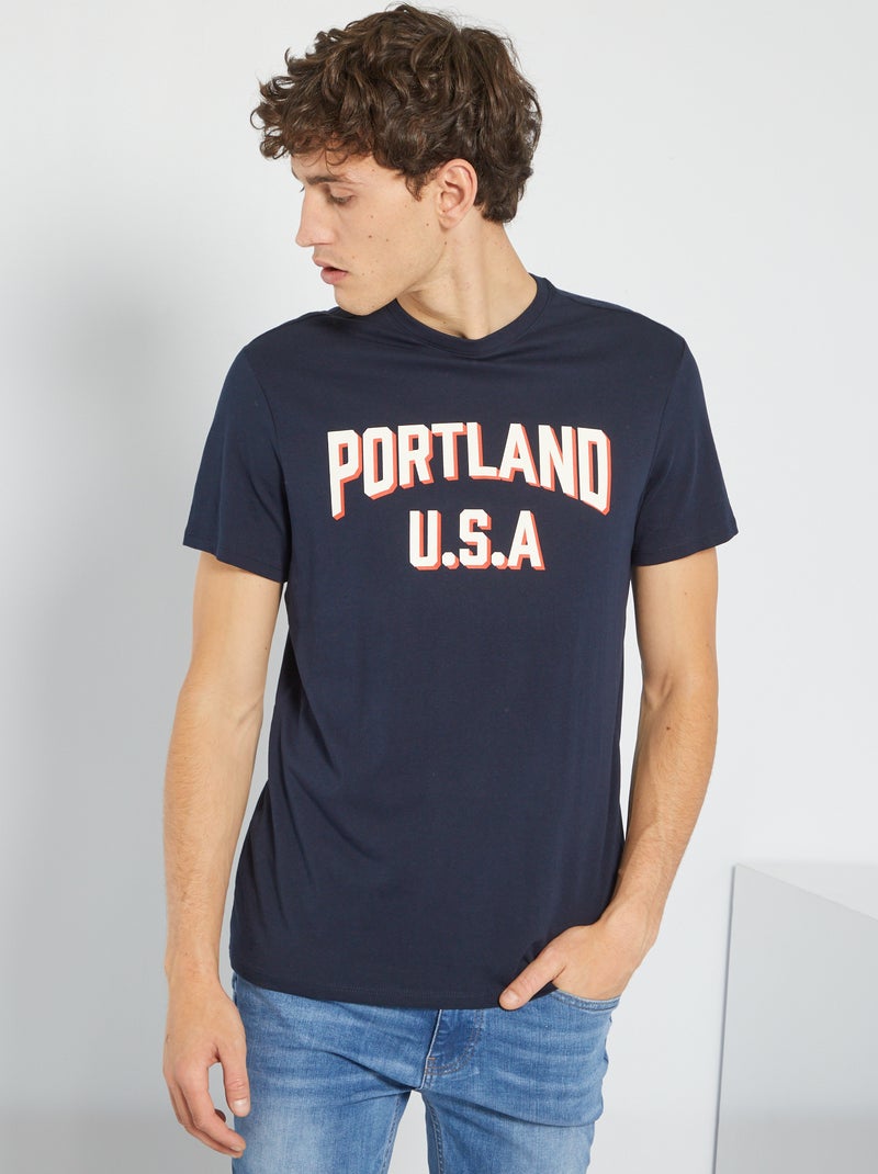T-shirt em algodão com estampado AZUL - Kiabi
