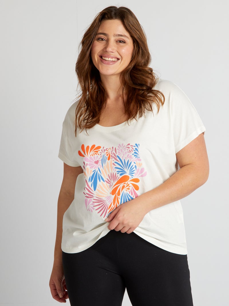 T-shirt em algodão com estampado BRANCO - Kiabi