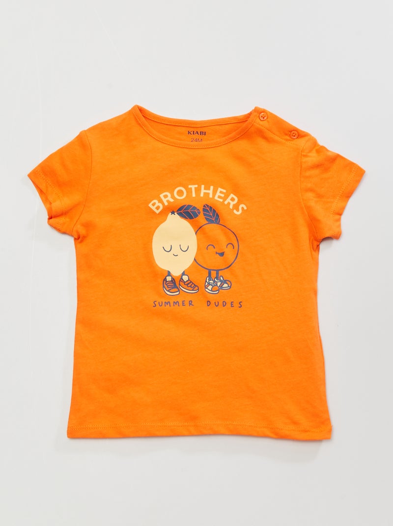 T-shirt em algodão com estampado LARANJA - Kiabi
