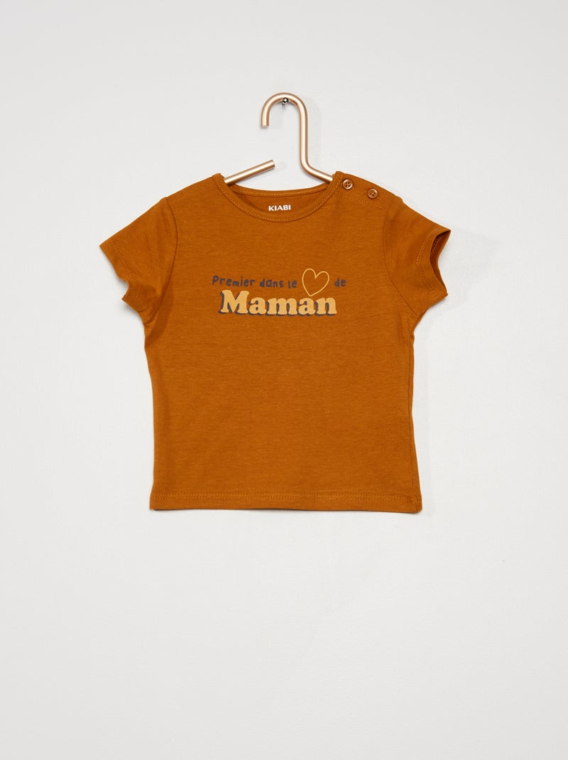 T-shirt em algodão com estampado MARROM - Kiabi