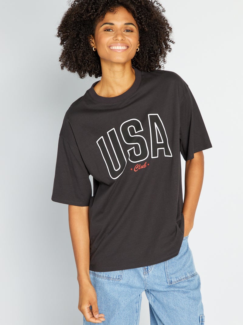 T-shirt em algodão com estampado PRETO - Kiabi