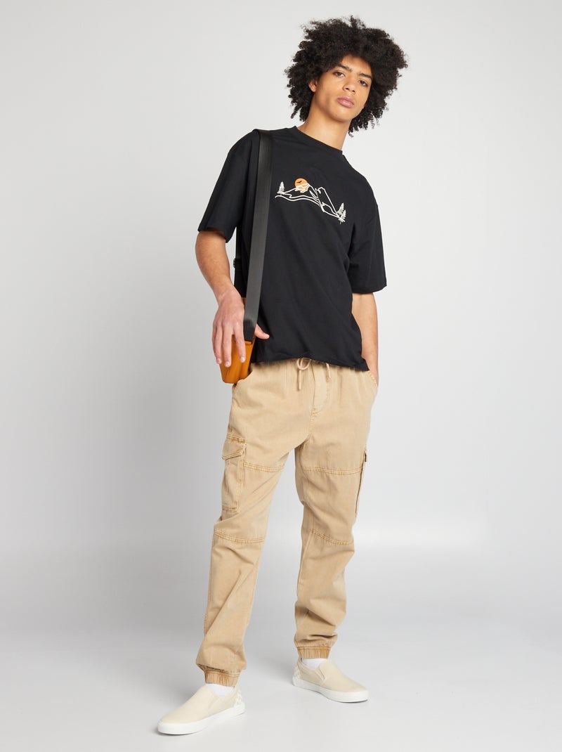 T-shirt em algodão com estampado PRETO - Kiabi