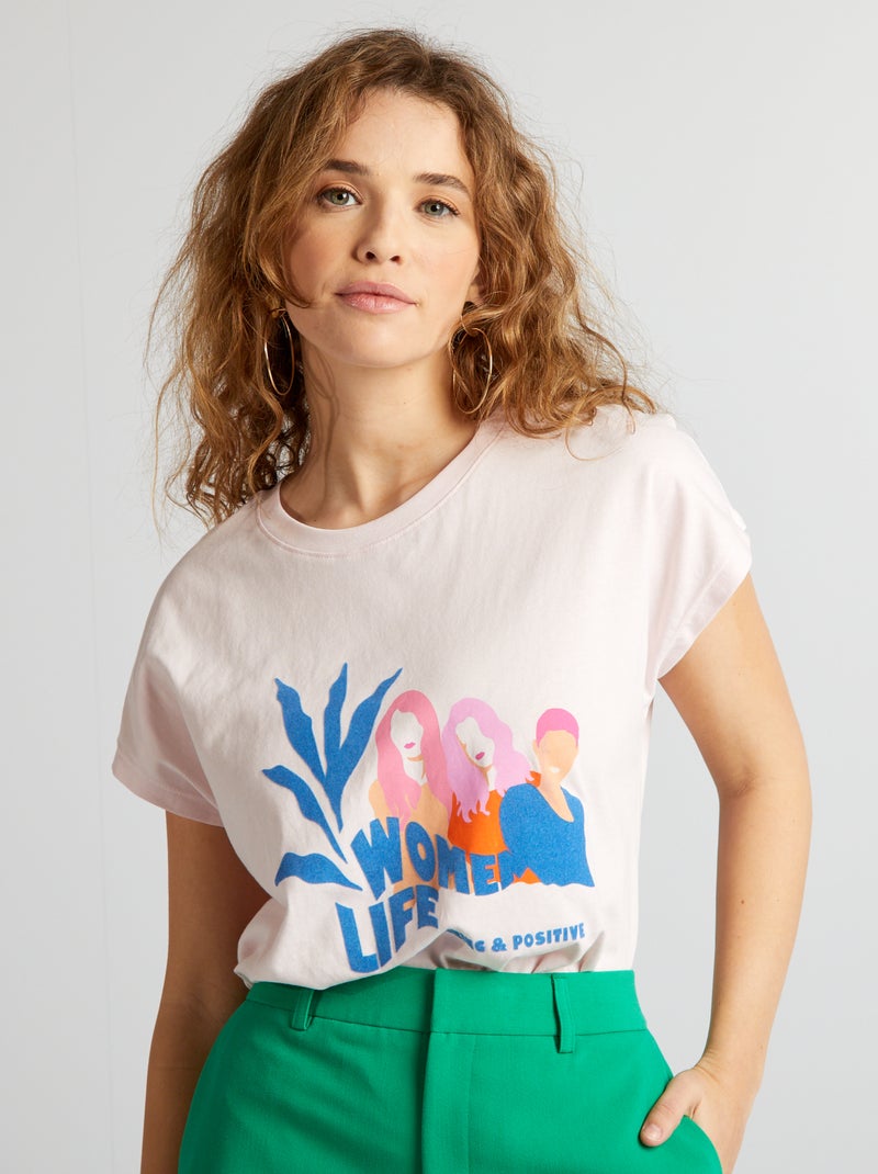 T-shirt em algodão com estampado ROSA - Kiabi