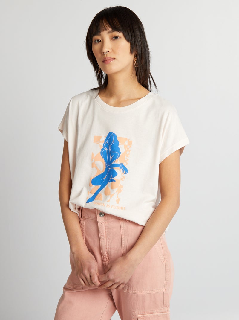 T-shirt em algodão com estampado ROSA - Kiabi