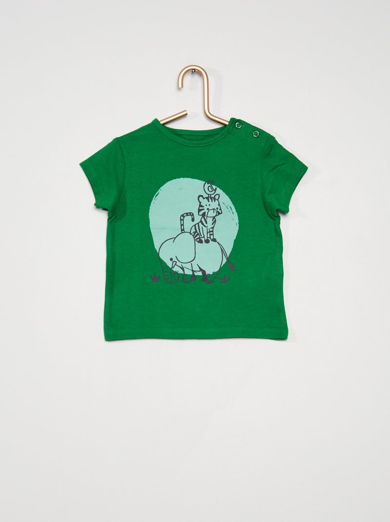 T-shirt em algodão com estampado VERDE - Kiabi