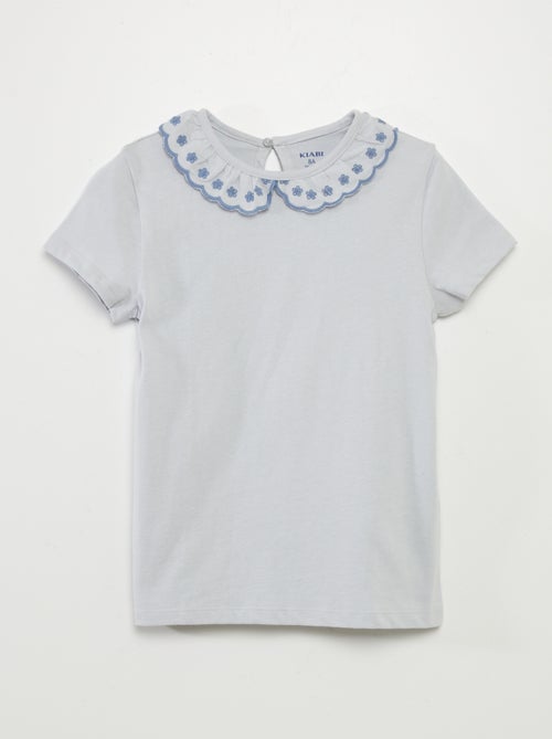 T-shirt em algodão com gola claudine - Kiabi