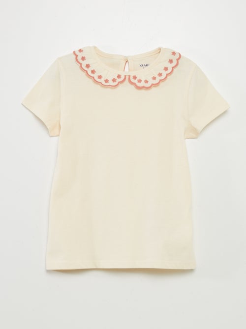 T-shirt em algodão com gola claudine - Kiabi