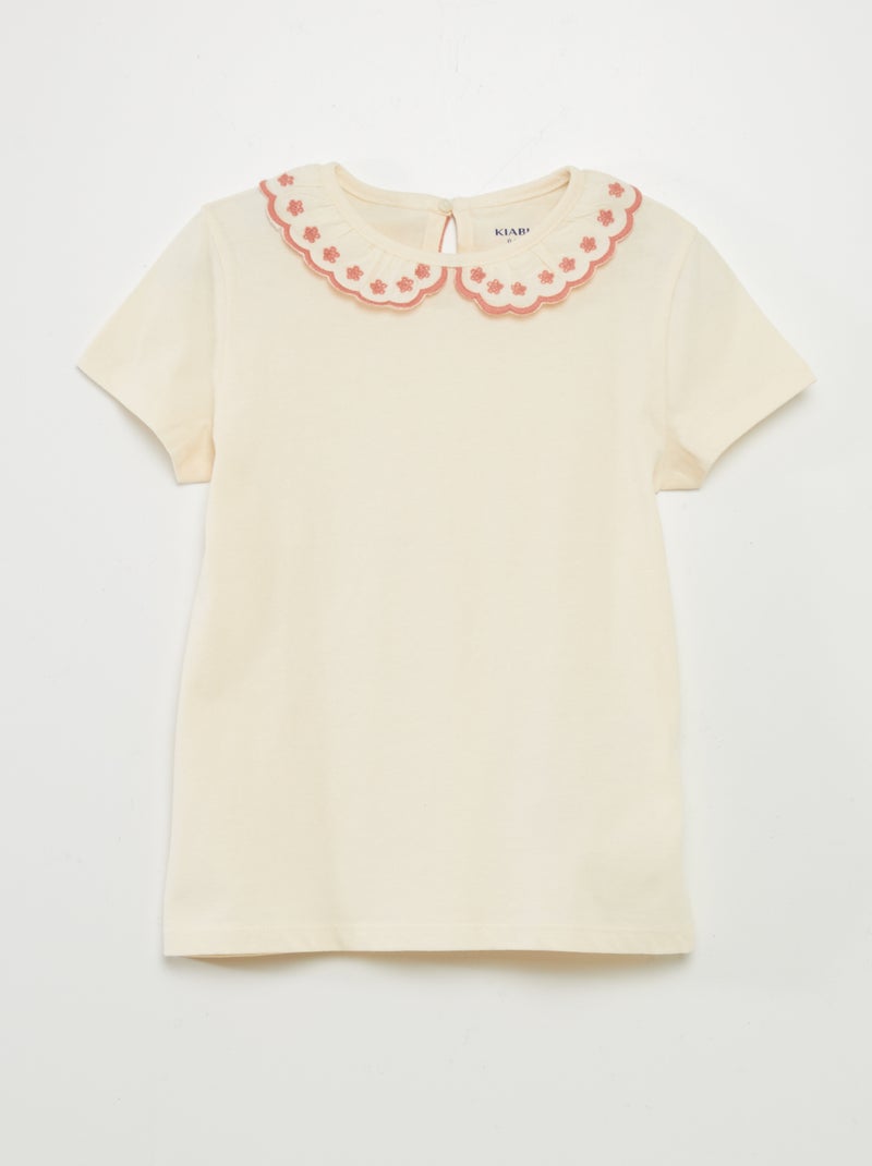 T-shirt em algodão com gola claudine BEGE - Kiabi