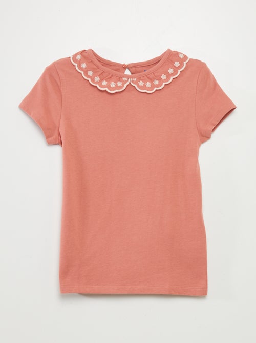 T-shirt em algodão com gola claudine - Kiabi