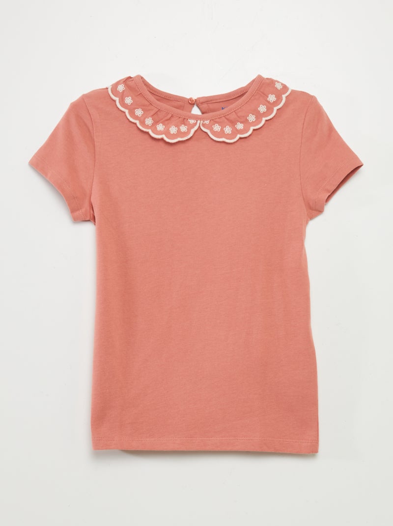 T-shirt em algodão com gola claudine ROSA - Kiabi