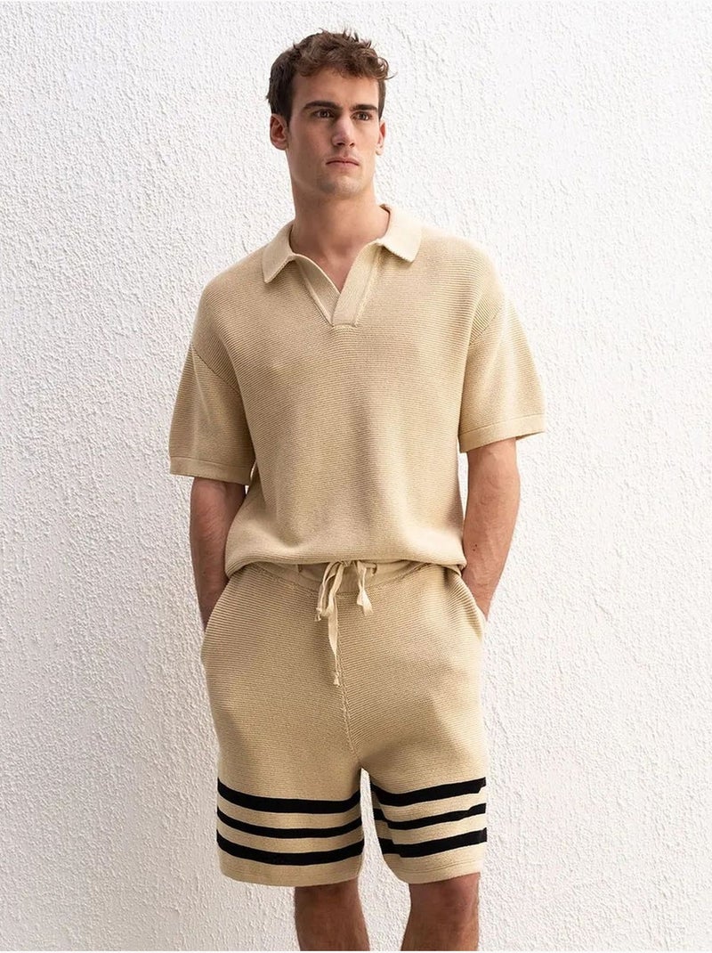 T-shirt em algodão com gola polo para homem giesto Bege-argila - Kiabi