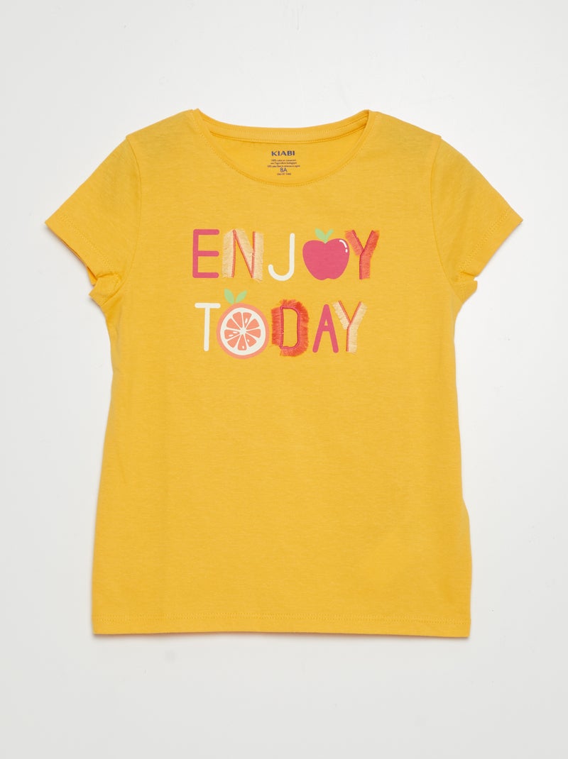 T-shirt em algodão com gola redonda AMARELO - Kiabi
