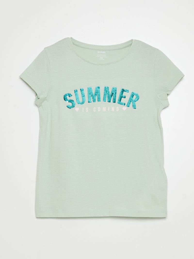 T-shirt em algodão com gola redonda AZUL - Kiabi
