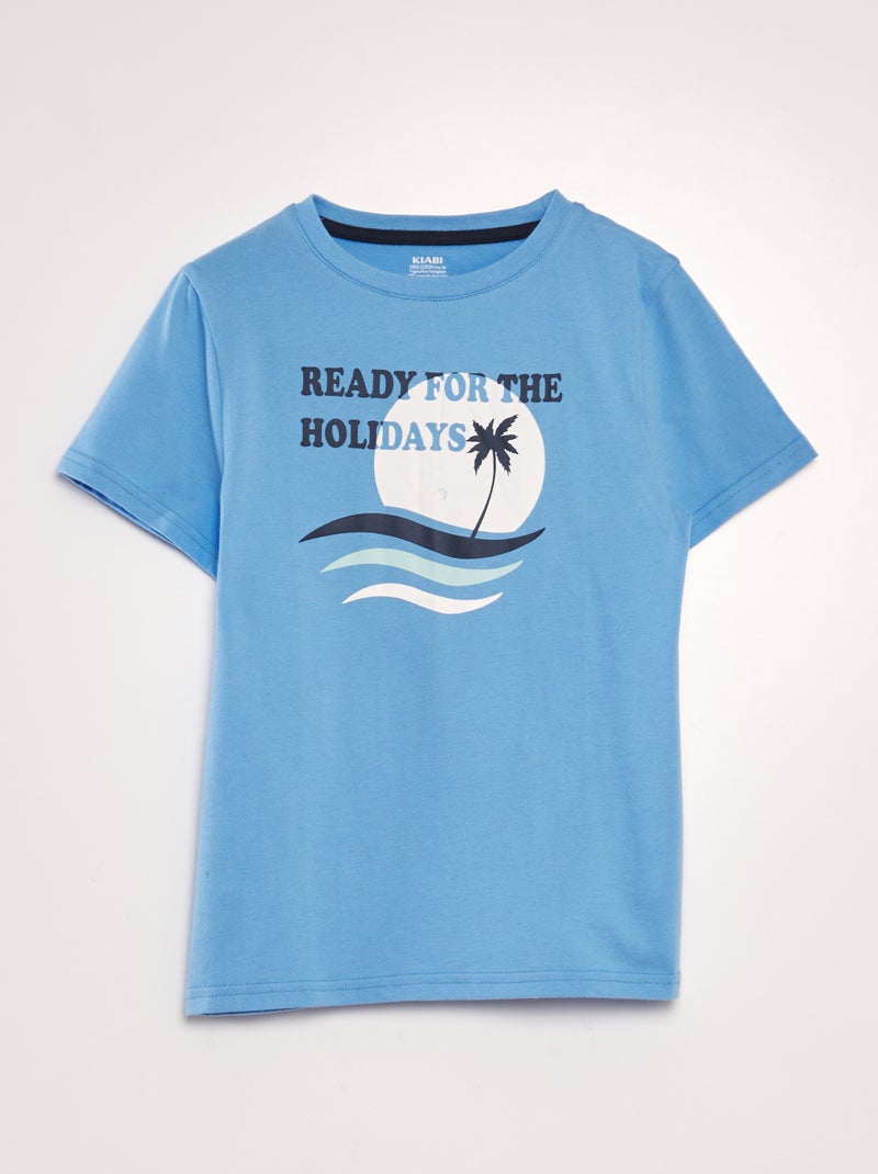 T-shirt em algodão com gola redonda AZUL - Kiabi