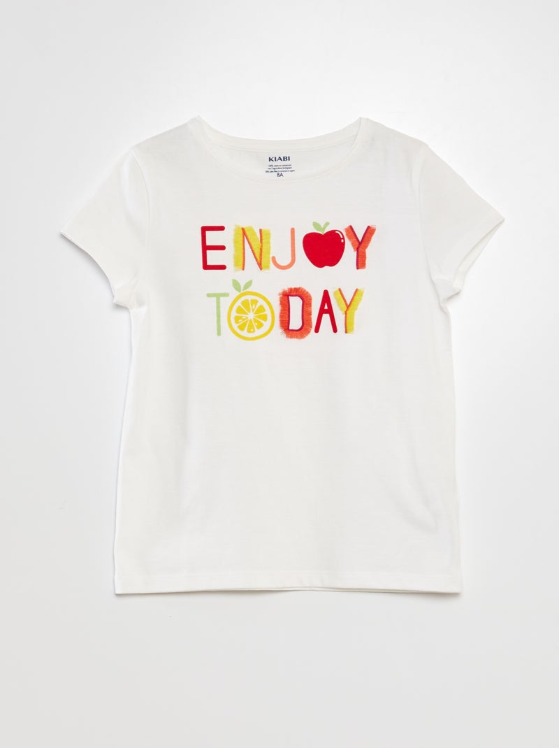 T-shirt em algodão com gola redonda BRANCO - Kiabi
