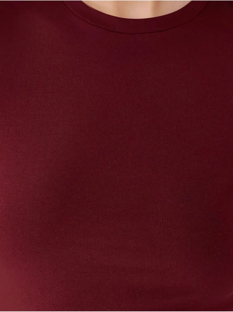 T-shirt em algodão com gola redonda e corte slim e toque suave hiccup Vermelho bordô - Kiabi