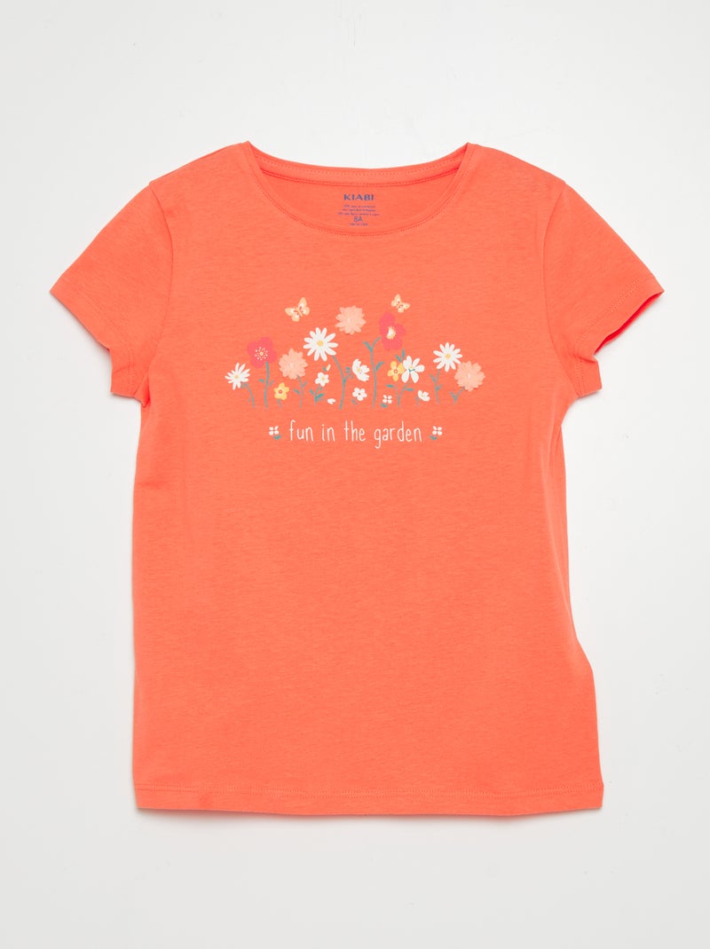 T-shirt em algodão com gola redonda LARANJA - Kiabi