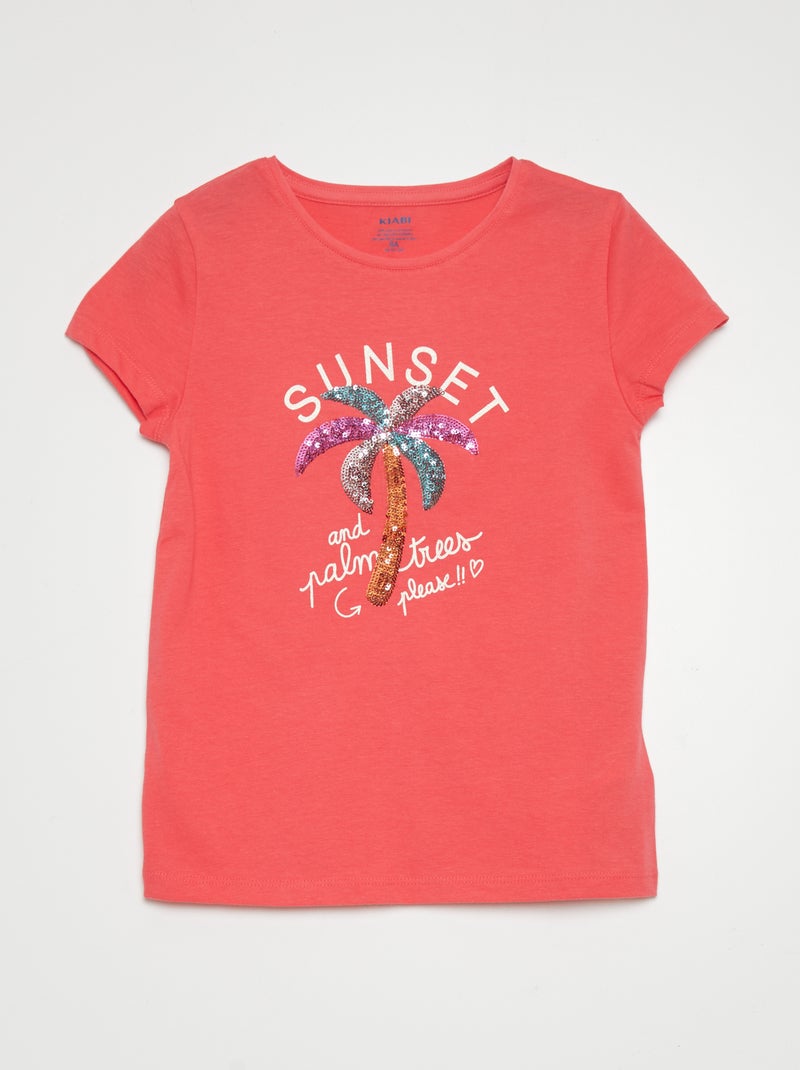 T-shirt em algodão com gola redonda ROSA - Kiabi