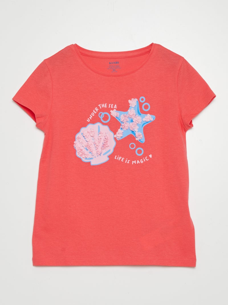 T-shirt em algodão com gola redonda ROSA - Kiabi