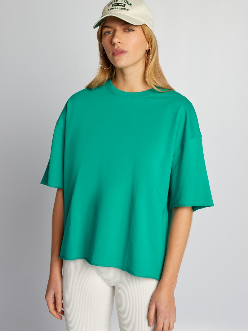 T-shirt em algodão com gola redonda VERDE - Kiabi