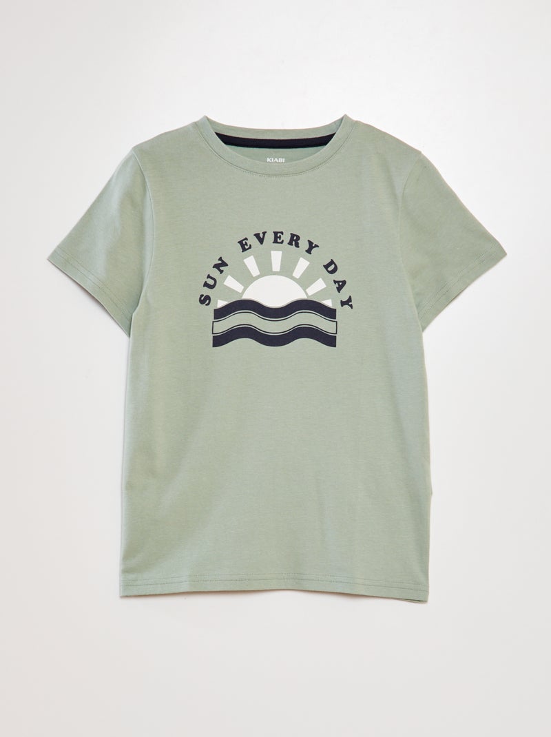 T-shirt em algodão com gola redonda VERDE - Kiabi