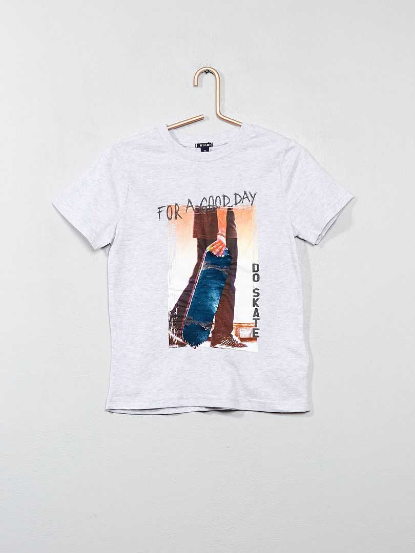 T-shirt em algodão com lantejoulas reversíveis - Kiabi