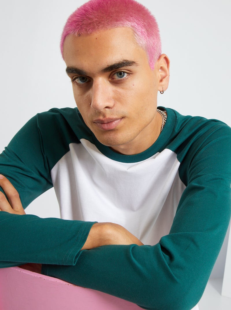 T-shirt em algodão com mangas em raglã VERDE - Kiabi
