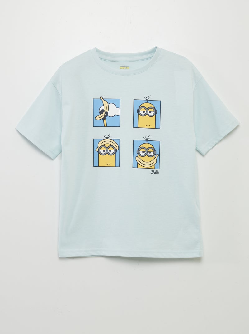 T-shirt em algodão de gola redonda AZUL - Kiabi