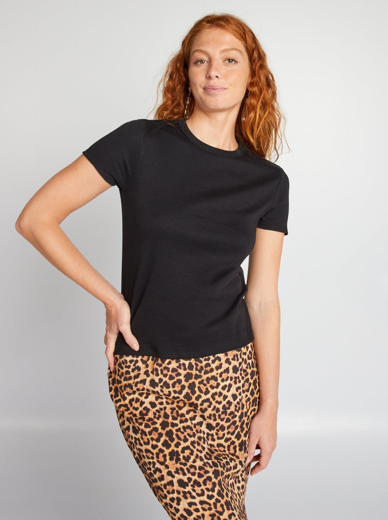 T-shirt em algodão grosso Preto - Kiabi