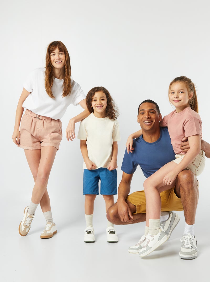 T-shirt em algodão para mulher com gola redonda e mangas curtas Branco - Kiabi