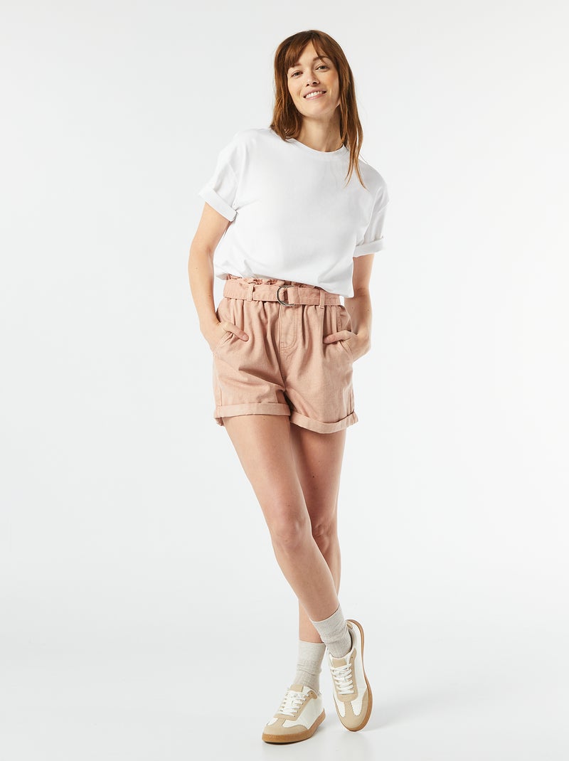 T-shirt em algodão para mulher com gola redonda e mangas curtas Branco - Kiabi