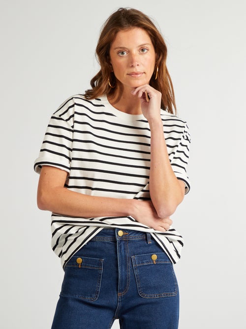 T-shirt em algodão para mulher com gola redonda e mangas curtas - Kiabi