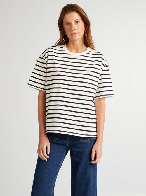 T-shirt em algodão para mulher com gola redonda e mangas curtas - Kiabi