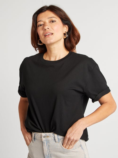 T-shirt em algodão para mulher com gola redonda e mangas curtas - Kiabi