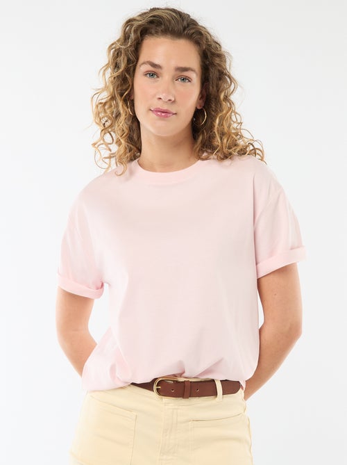 T-shirt em algodão para mulher com gola redonda e mangas curtas - Kiabi