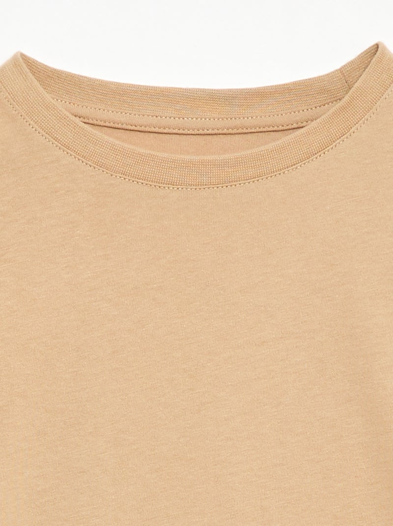T-shirt em algodão piqué de manga curta Beige - Kiabi