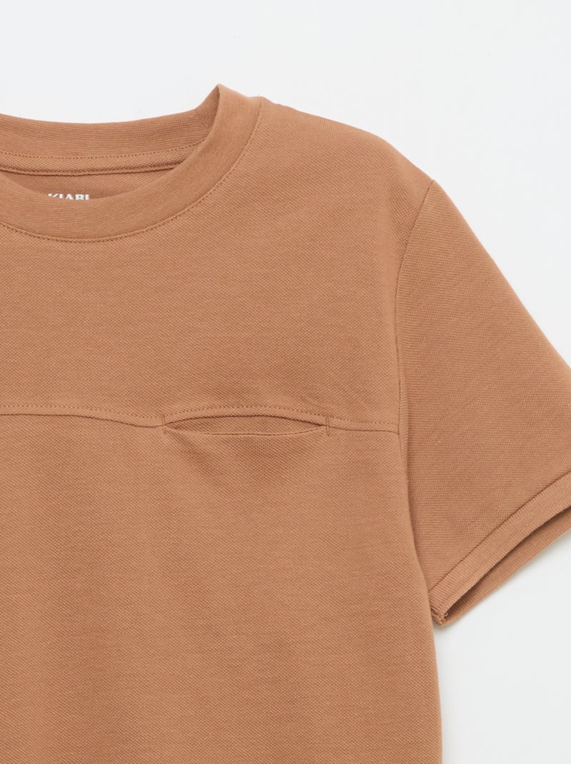 T-shirt em algodão piqué de manga curta Castanho - Kiabi