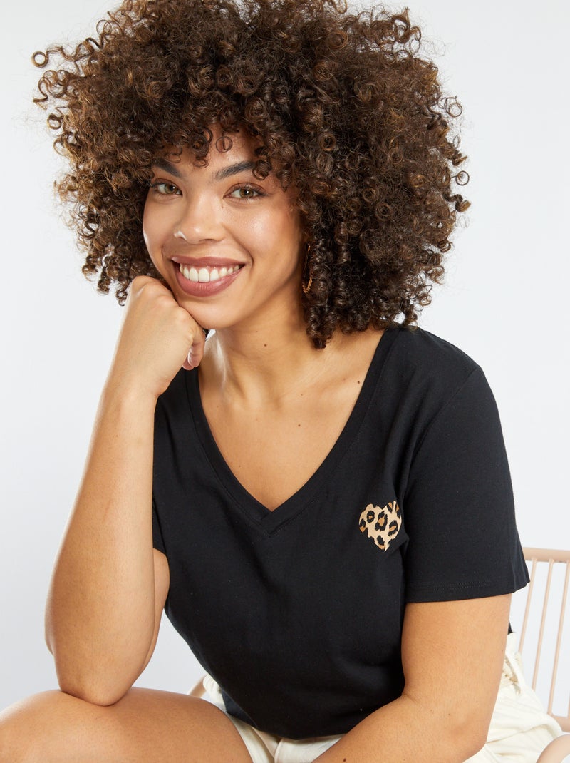 T-shirt em algodão PRETO - Kiabi