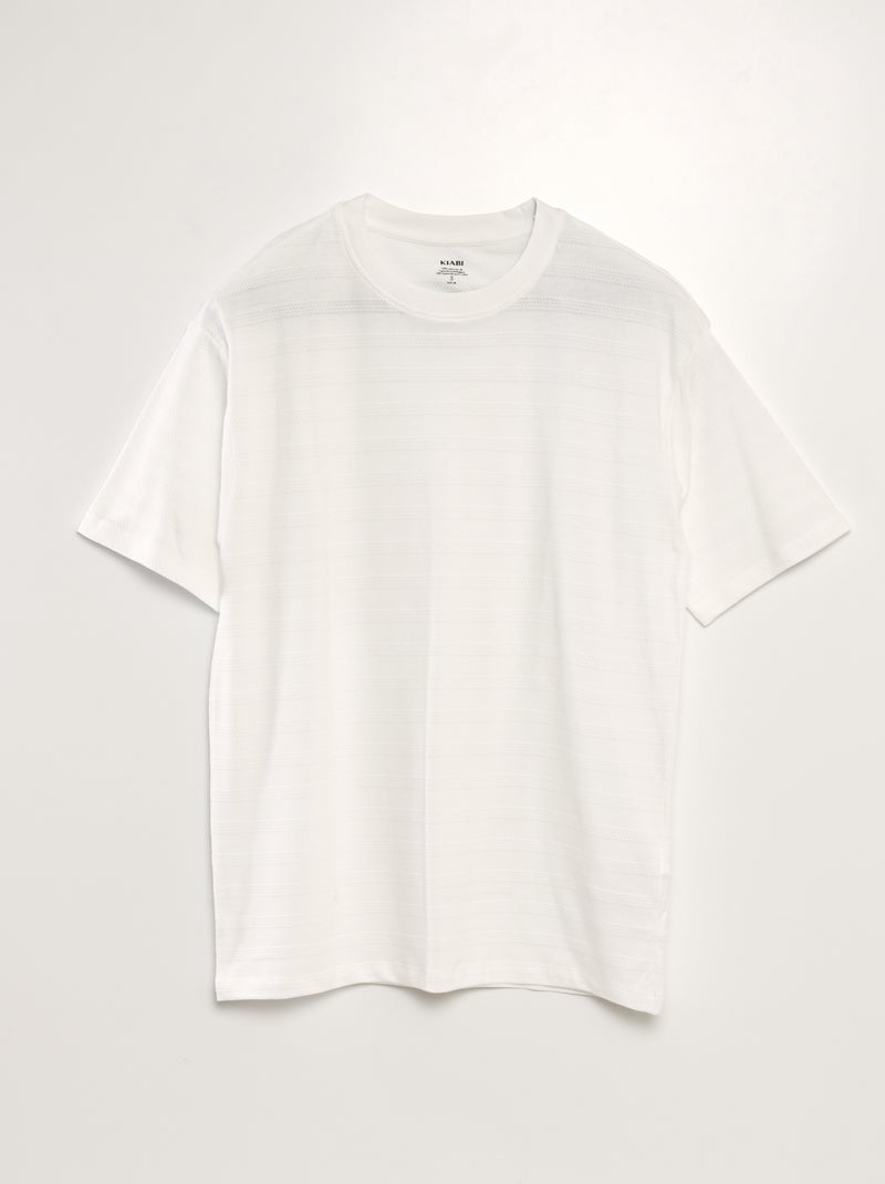 T-shirt em algodão texturada Branco - Kiabi
