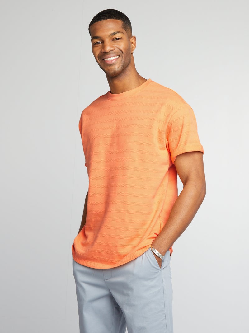 T-shirt em algodão texturada LARANJA - Kiabi
