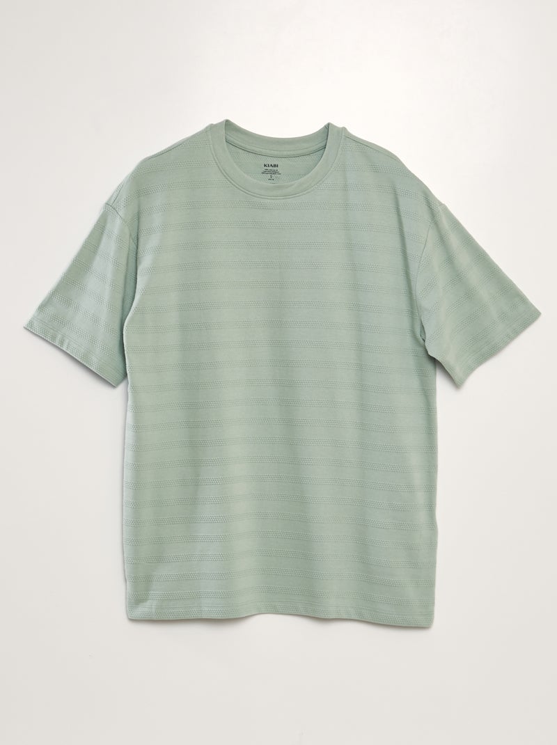 T-shirt em algodão texturada VERDE - Kiabi