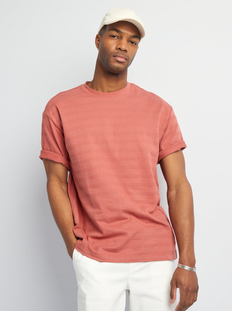 T-shirt em algodão texturada VERMELHO - Kiabi