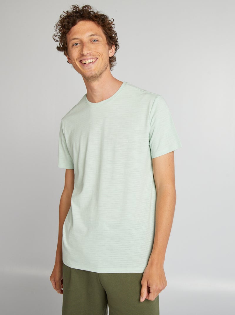 T-shirt em jacquard com gola redonda Azul - Kiabi