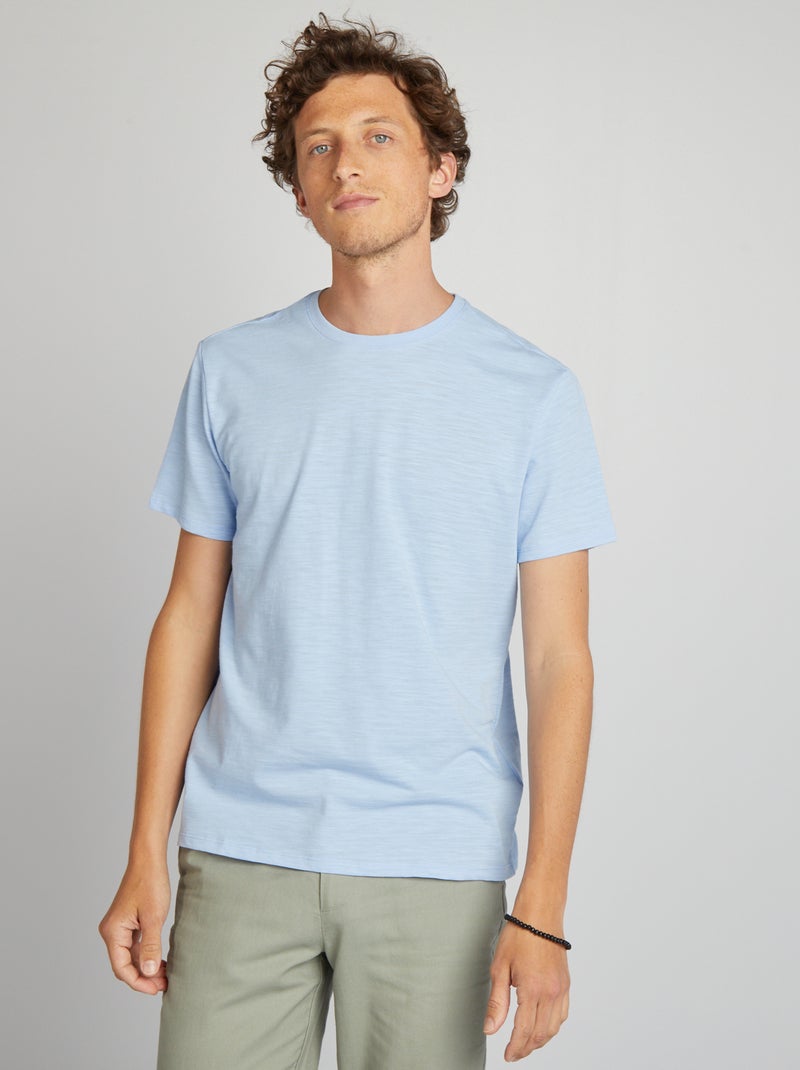 T-shirt em jacquard com gola redonda AZUL - Kiabi