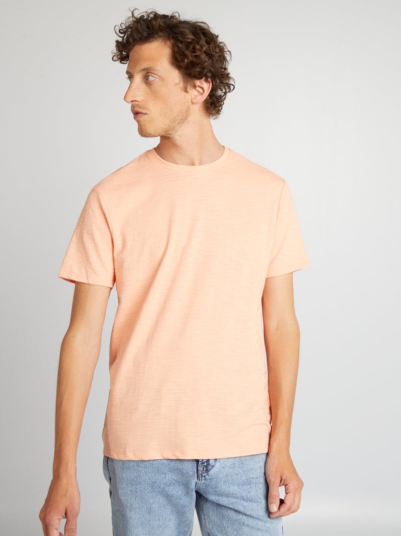 T-shirt em jacquard com gola redonda LARANJA - Kiabi