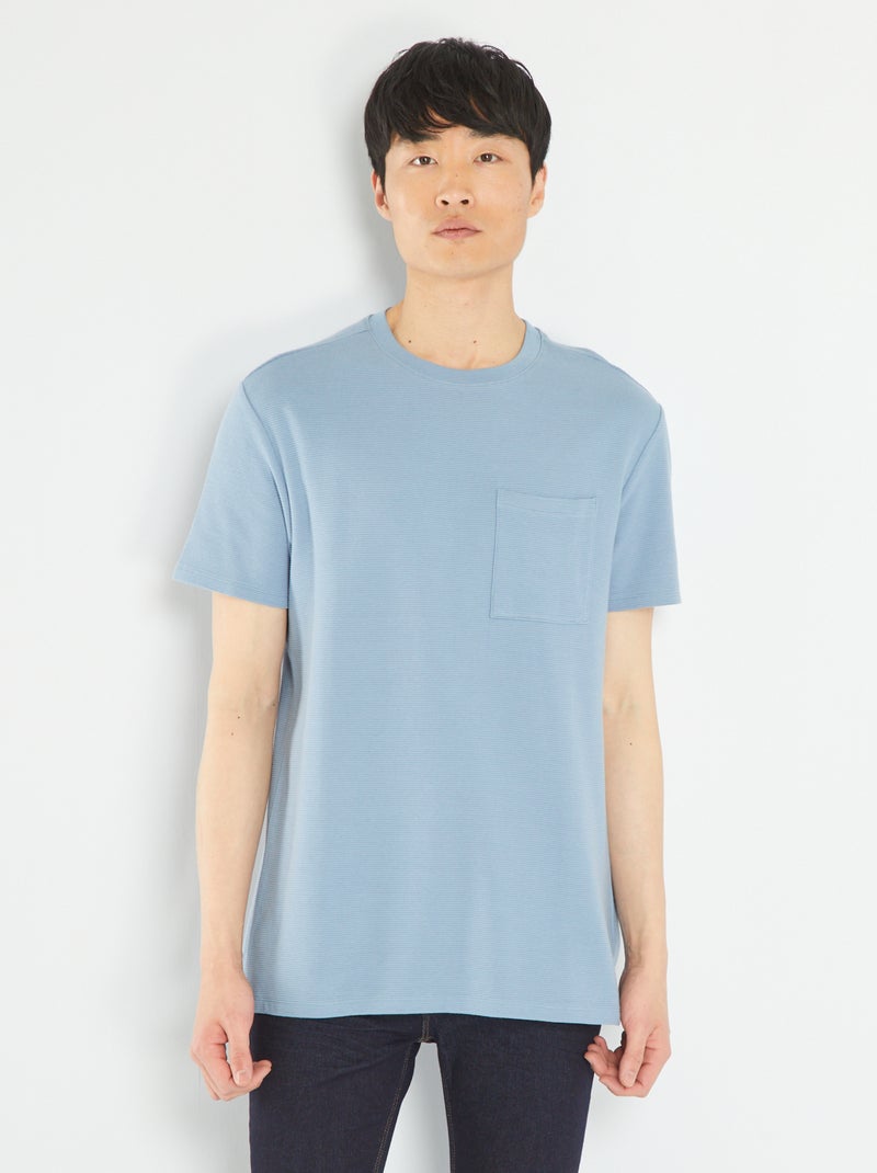 T-shirt em jacquard lisa às riscas AZUL - Kiabi