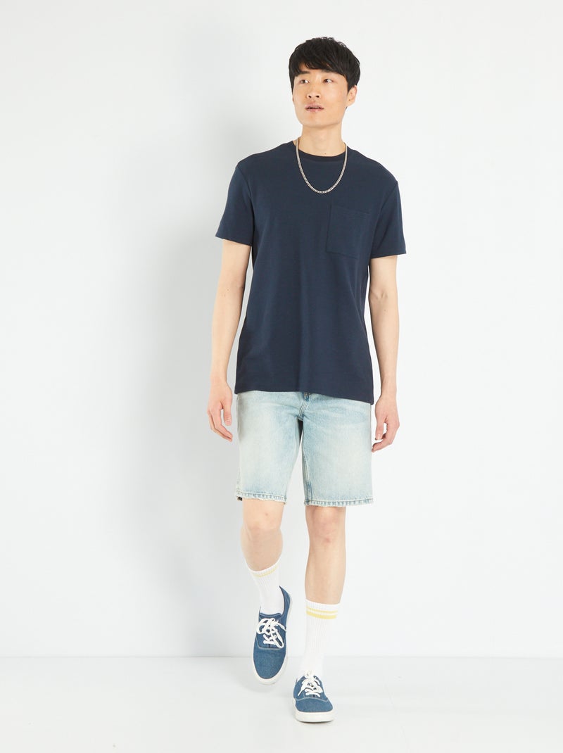 T-shirt em jacquard lisa às riscas AZUL - Kiabi