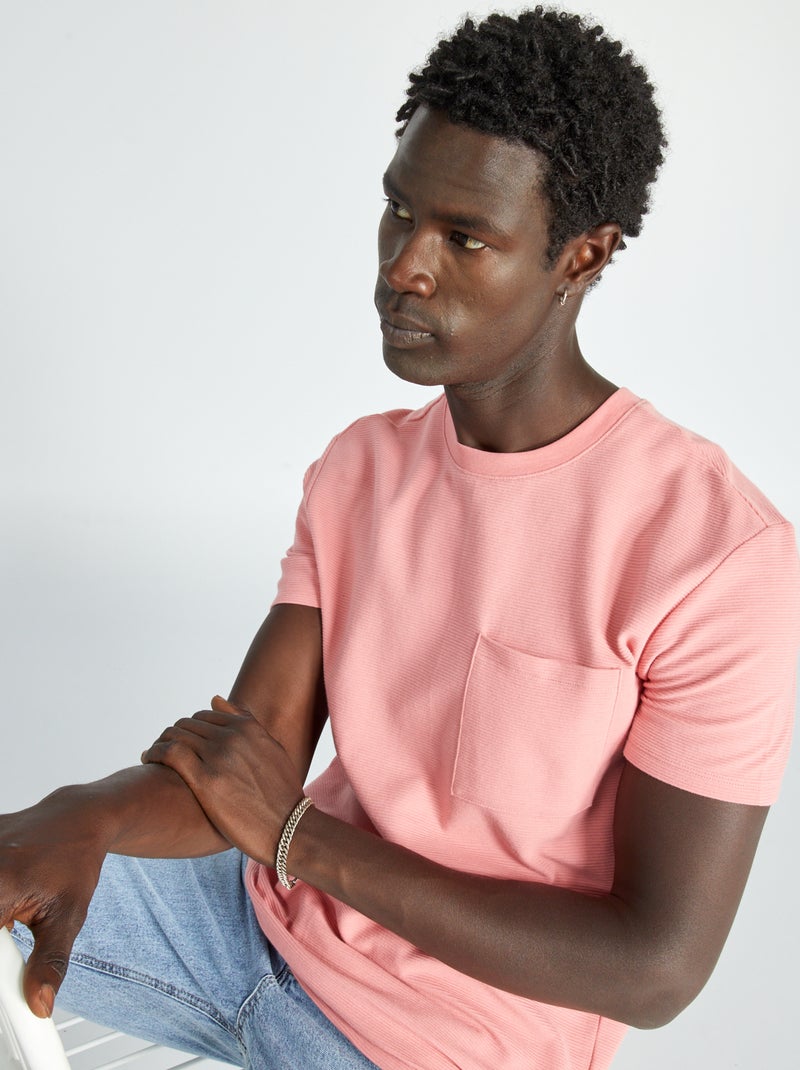 T-shirt em jacquard lisa às riscas ROSA - Kiabi