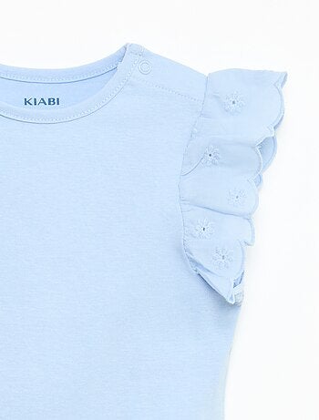 T-shirt em jérsei de algodão com mangas curtas em bordado inglês