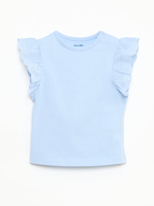 T-shirt em jérsei de algodão com mangas curtas em bordado inglês - Kiabi